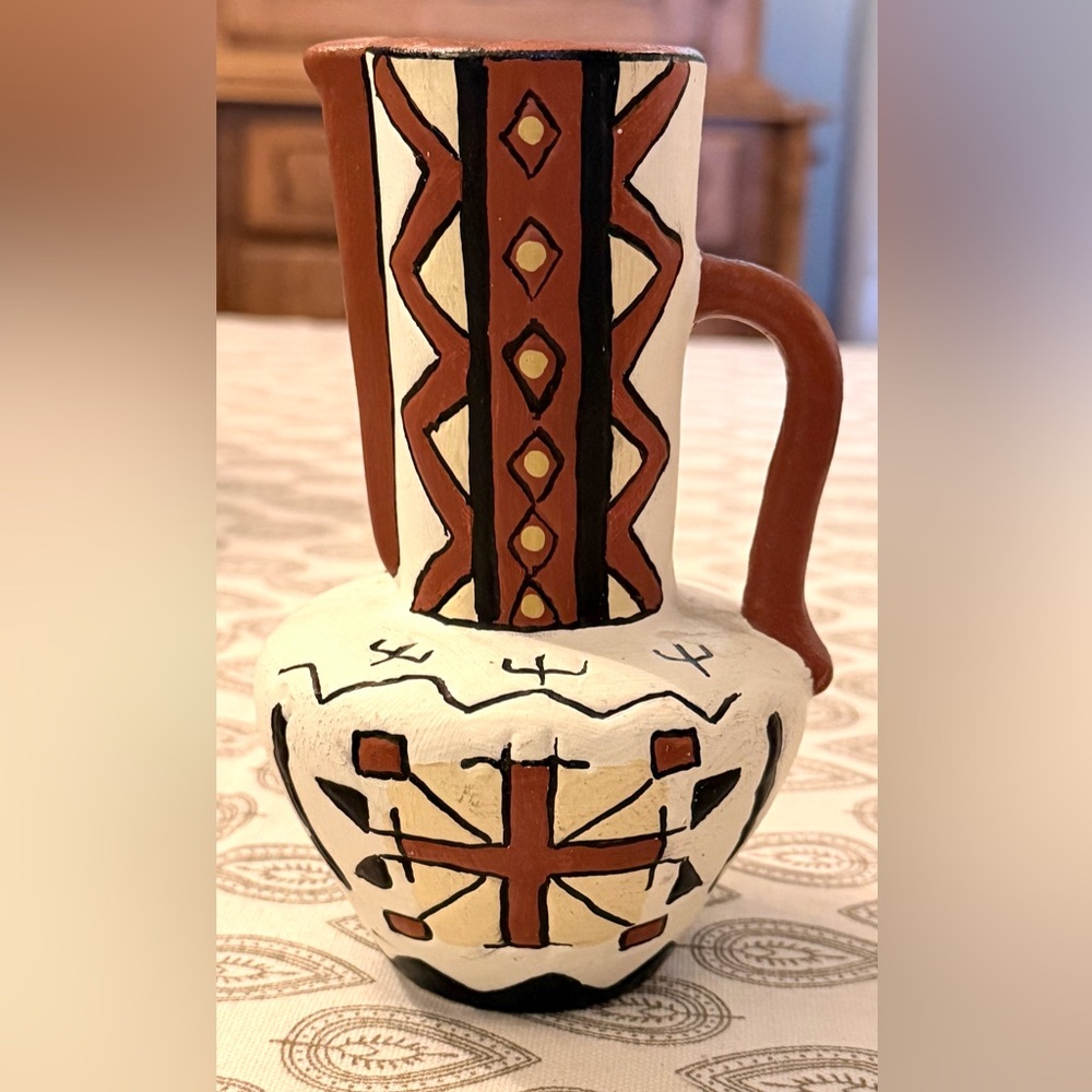 Handcrafted Ceramic Pitcher/Vase, Signed by Artist from the Osage Tribe, 6”H